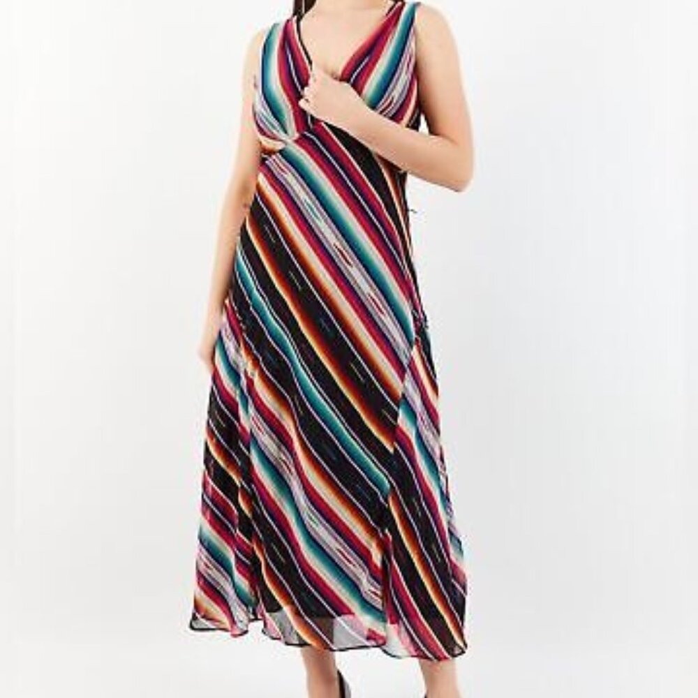 Lauren Ralph Lauren Striped Crinkle Georgette Dress women's 6 black label A line